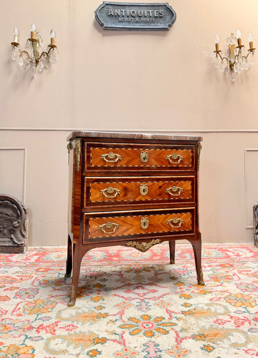 SCHEY Fidelys Commode en marqueterie d’époque transition XVIII eme siècle 