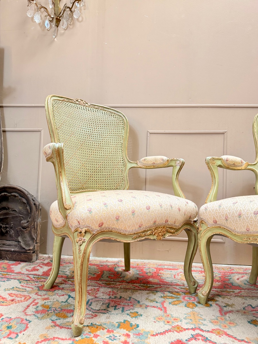 Paire de fauteuils en bois laqué de style Louis XV XIX eme siècle -photo-2