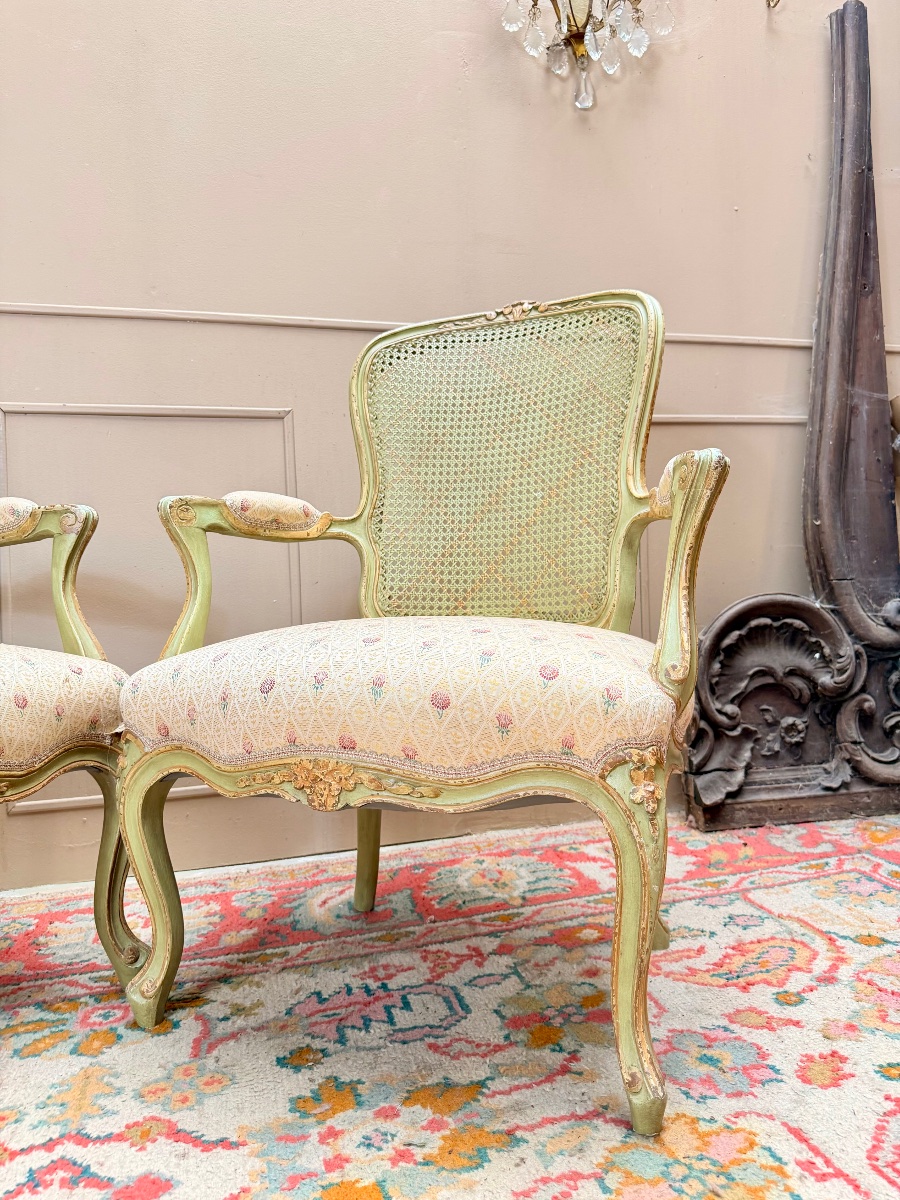 Paire de fauteuils en bois laqué de style Louis XV XIX eme siècle -photo-2