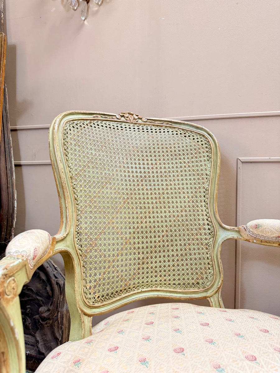 Paire de fauteuils en bois laqué de style Louis XV XIX eme siècle -photo-5
