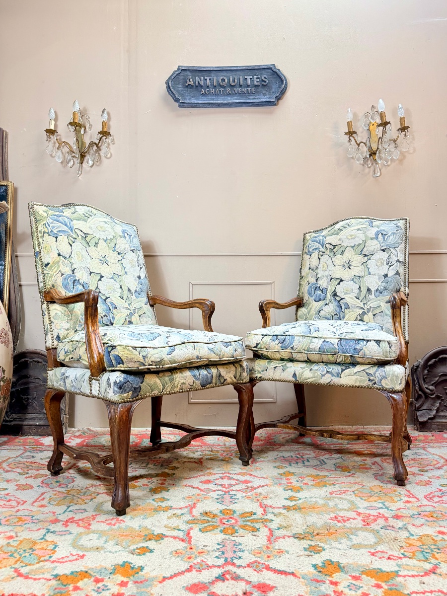 Pair Of 18th-century Louis XV-style Walnut Armchairs 