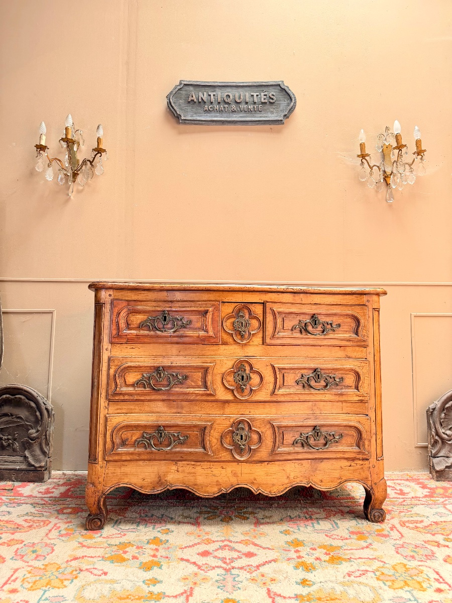 Curved Walnut Chest Of Drawers, Provincial Style, Louis XV Period, 18th Century -photo-7