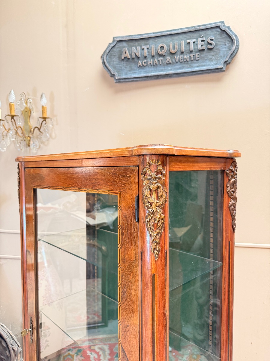 19th-century Louis XVI-style Rosewood Display Cabinet -photo-2