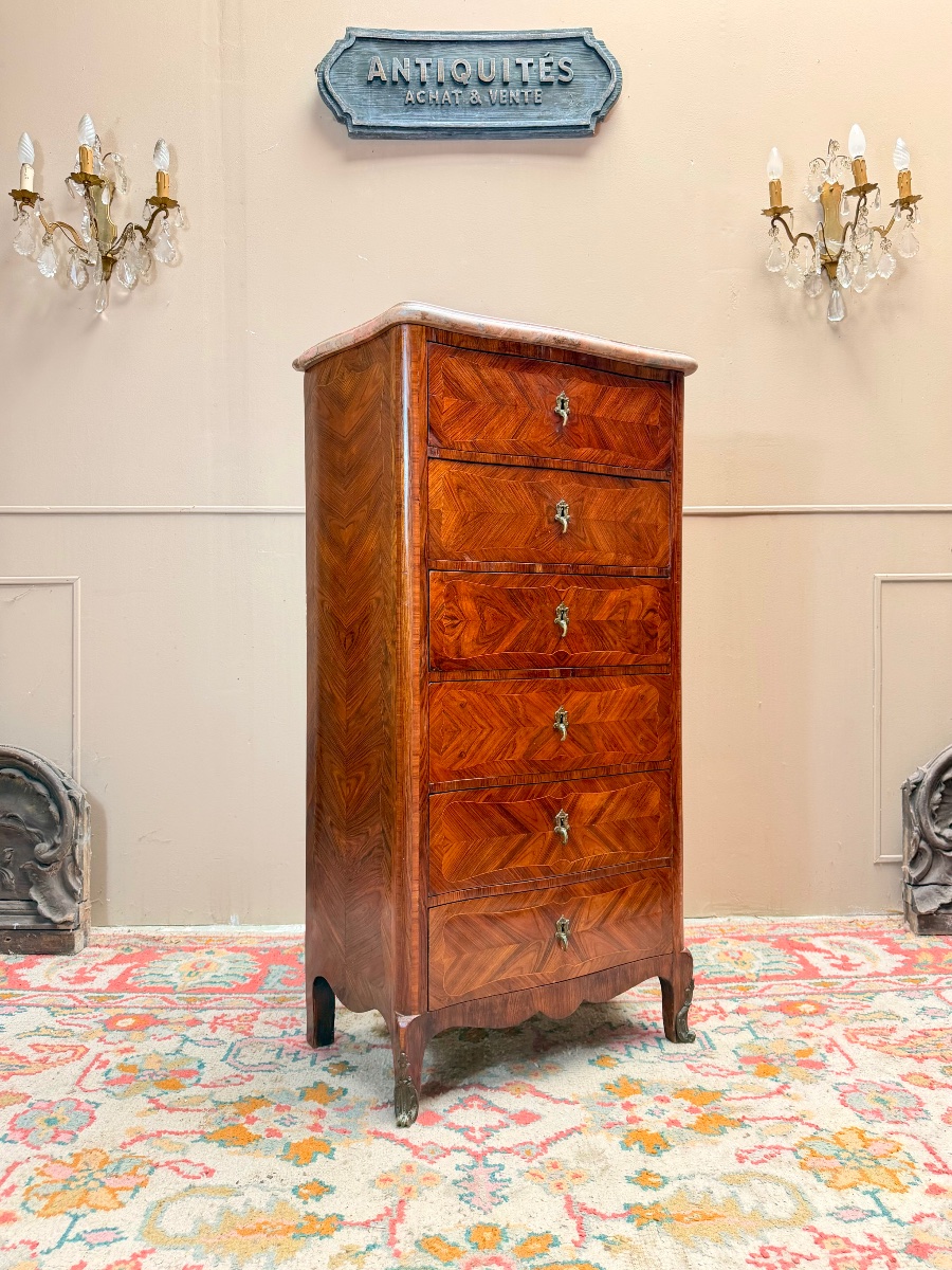 19th-century Louis XV-style Chest Of Drawers With Marquetry -photo-3