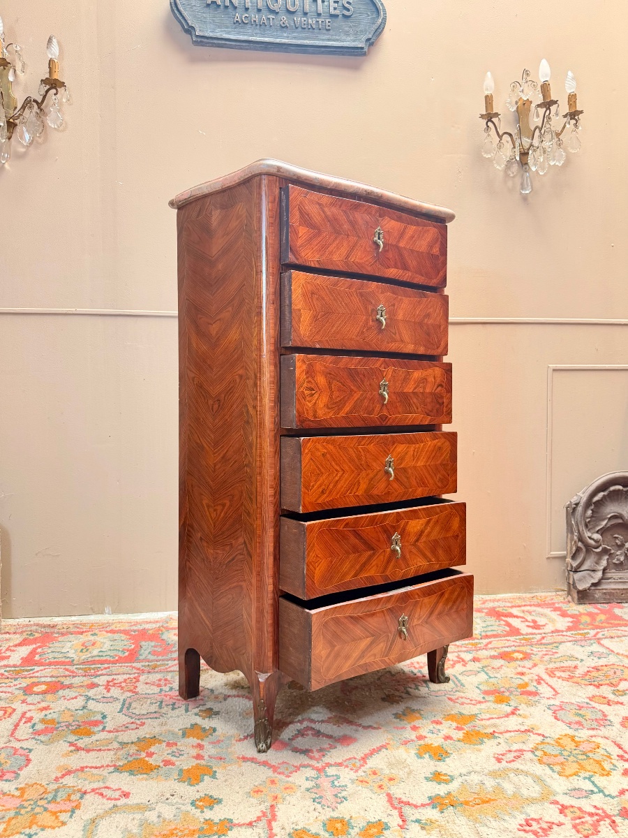19th-century Louis XV-style Chest Of Drawers With Marquetry -photo-4