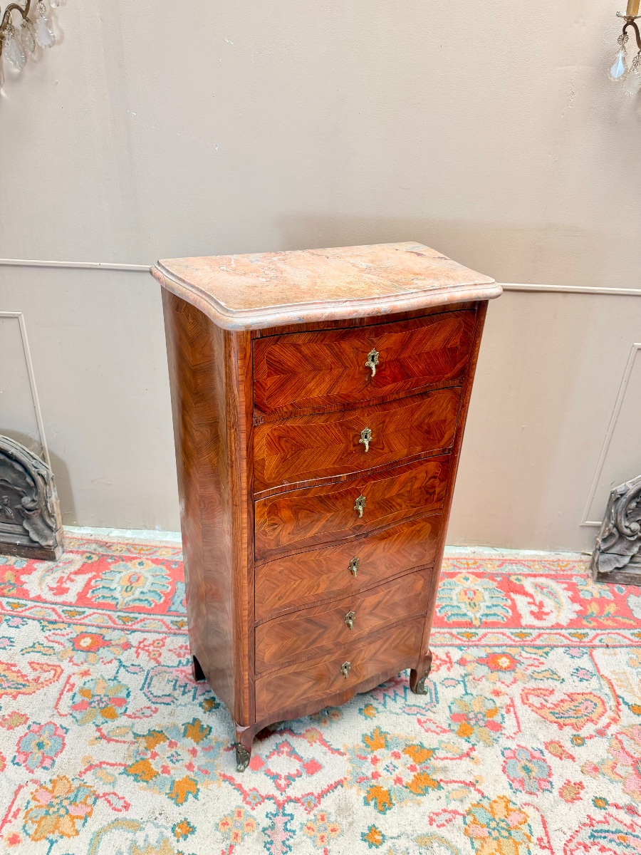 19th-century Louis XV-style Chest Of Drawers With Marquetry -photo-1