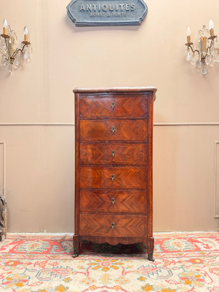19th-century Louis XV-style Chest Of Drawers With Marquetry -photo-2