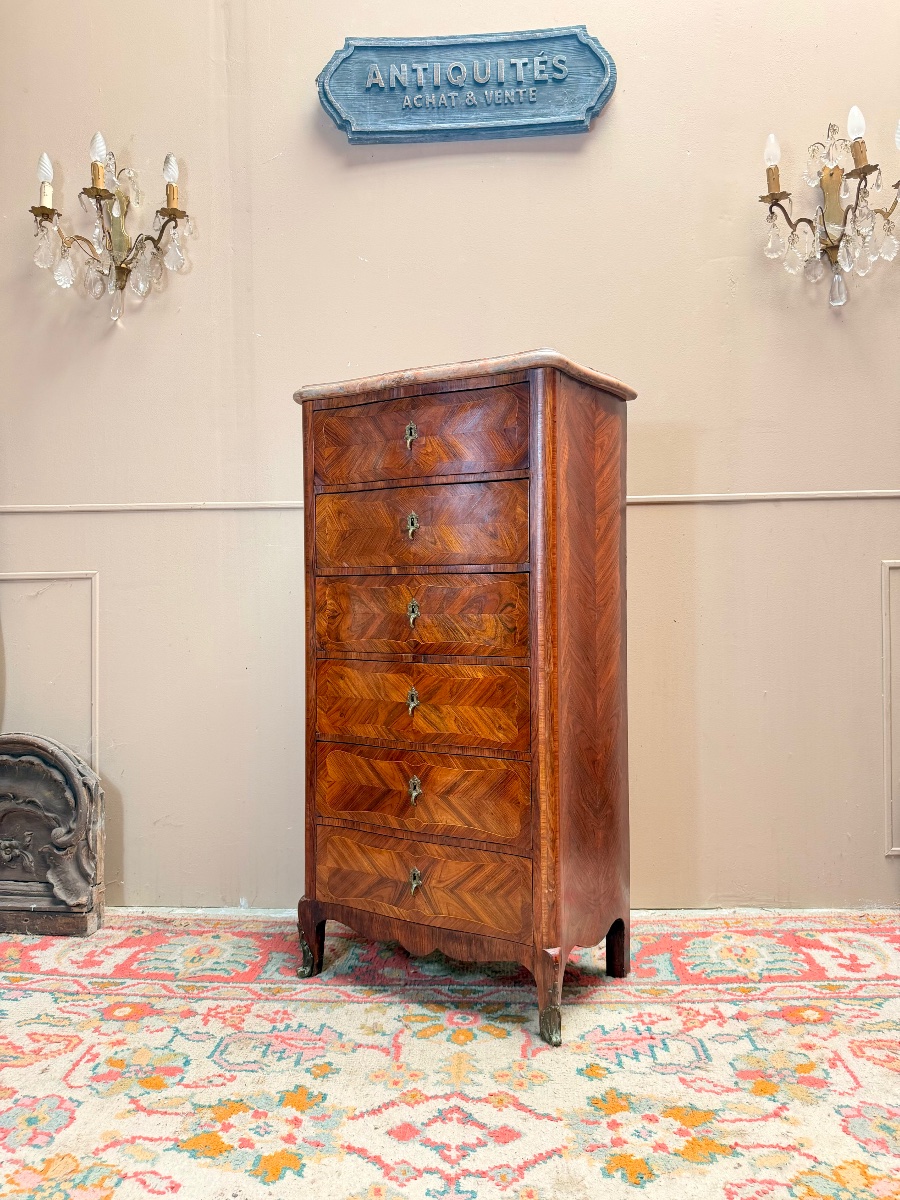 19th-century Louis XV-style Chest Of Drawers With Marquetry -photo-3
