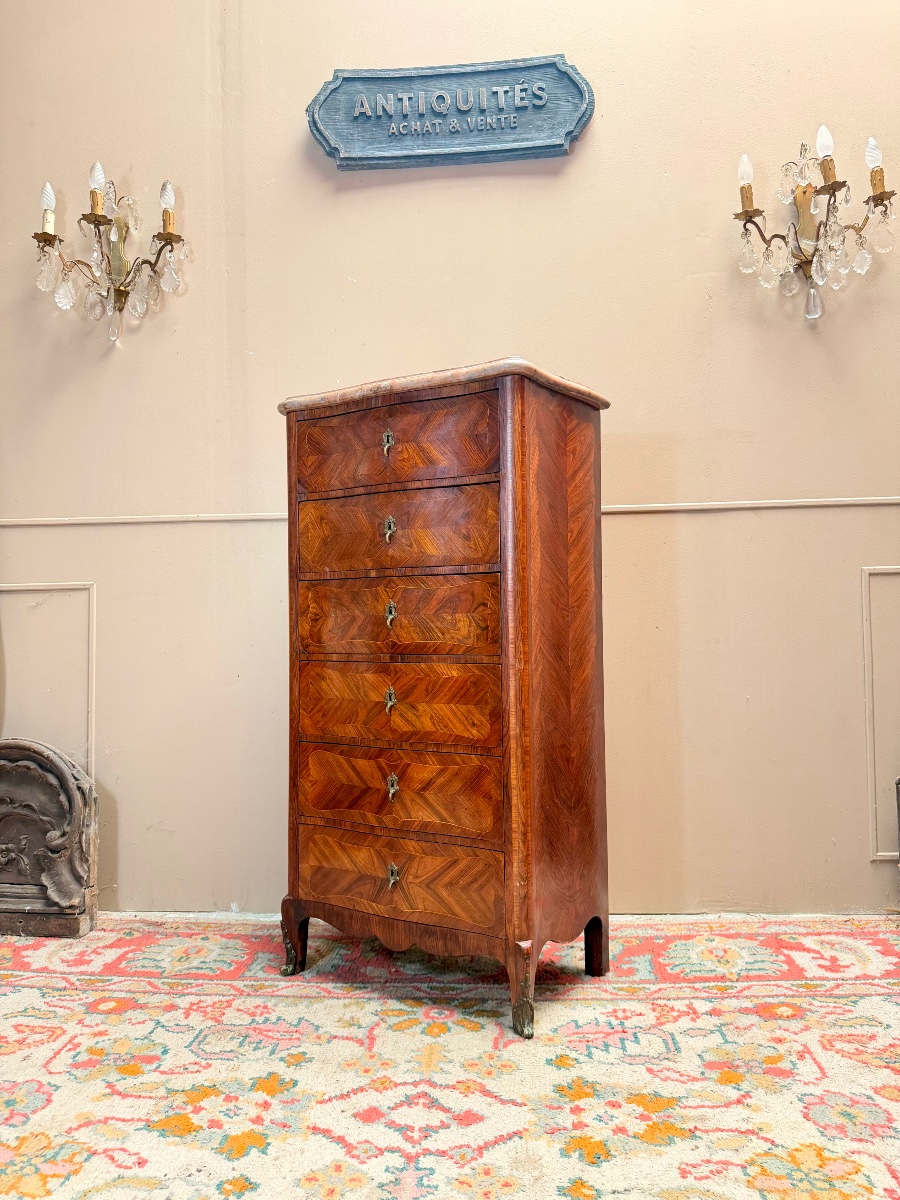 19th-century Louis XV-style Chest Of Drawers With Marquetry -photo-4