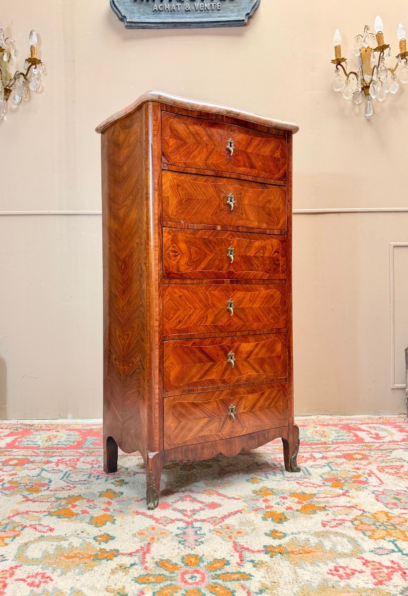 19th-century Louis XV-style Chest Of Drawers With Marquetry -photo-5