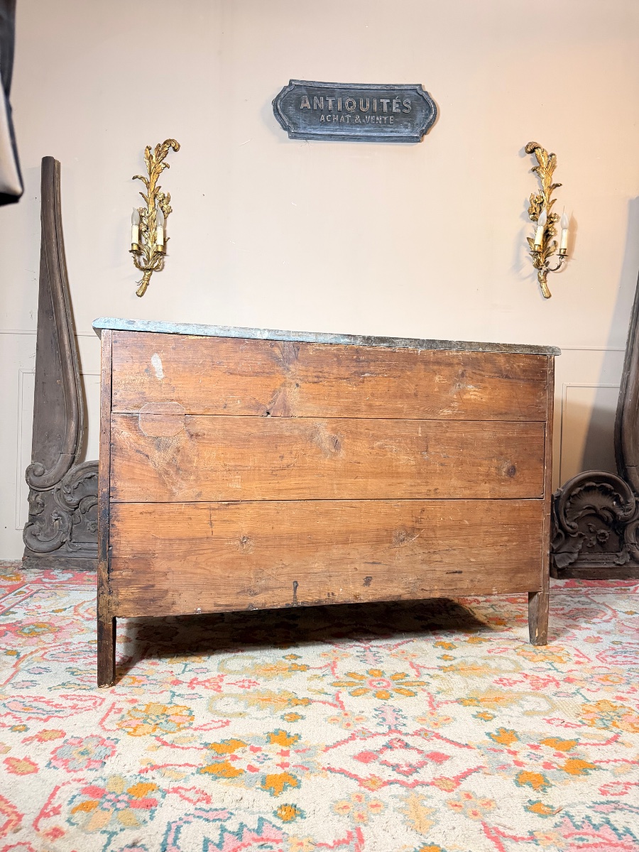 Commode d’époque transition en marqueterie à ressaut XVIII eme siècle -photo-7