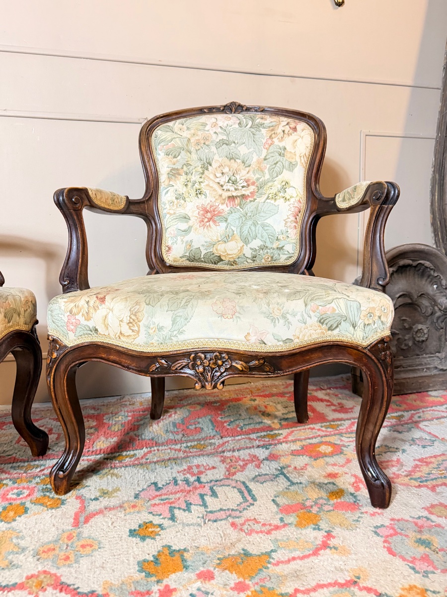 Pair Of 19th-century Louis XV-style Natural Wood Armchairs -photo-5