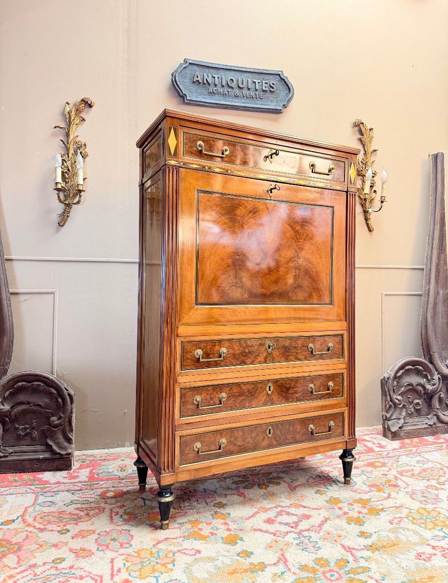 Mahogany Secretary Desk Stamped "louis XVI," 18th Century -photo-2