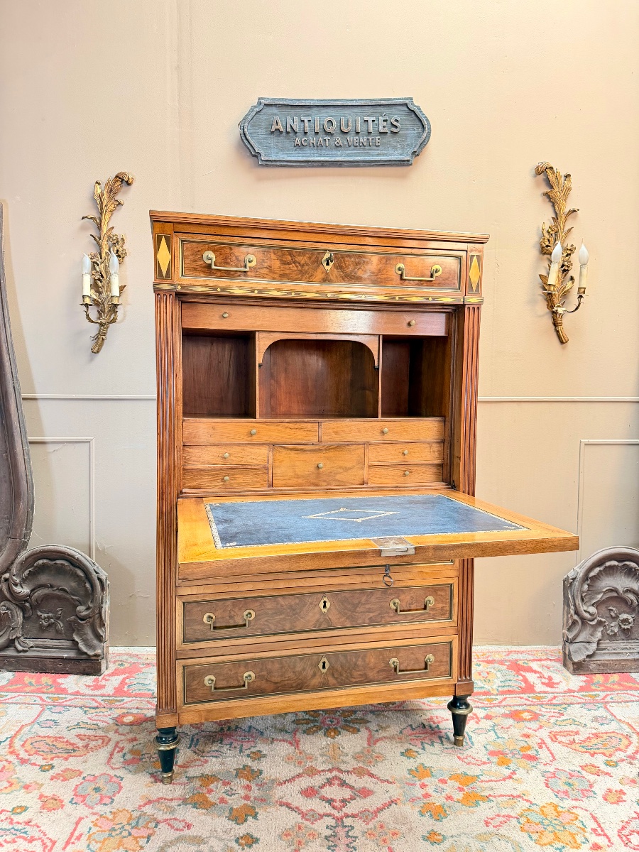 Mahogany Secretary Desk Stamped "louis XVI," 18th Century -photo-3