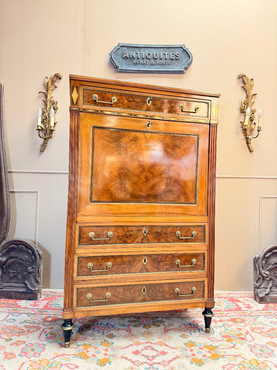 Mahogany Secretary Desk Stamped "louis XVI," 18th Century 