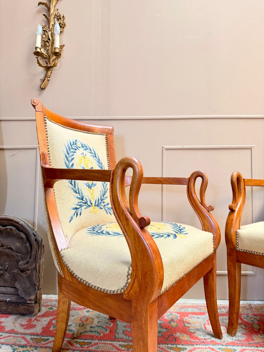 Paire de fauteuils gondole en merisier d’époque Charles X XIX eme siècle -photo-2