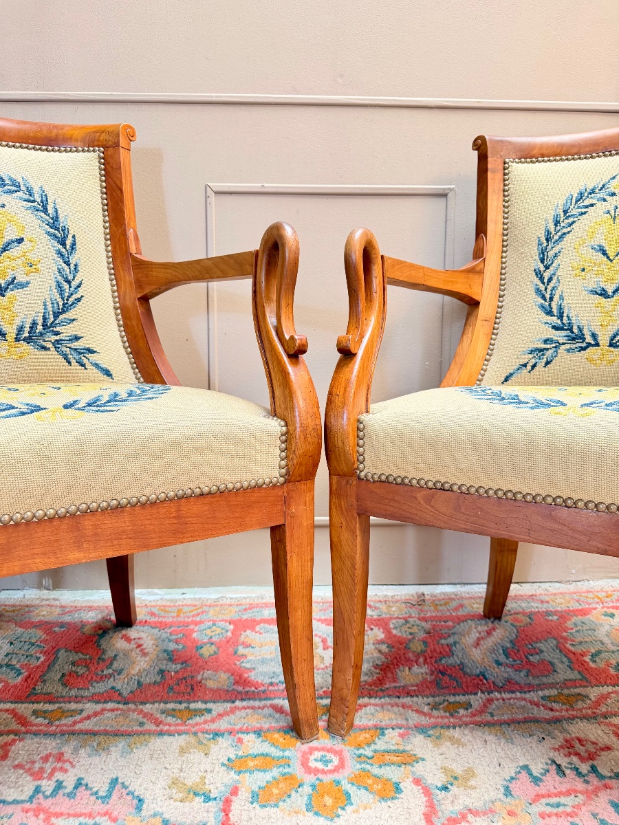 Paire de fauteuils gondole en merisier d’époque Charles X XIX eme siècle -photo-6