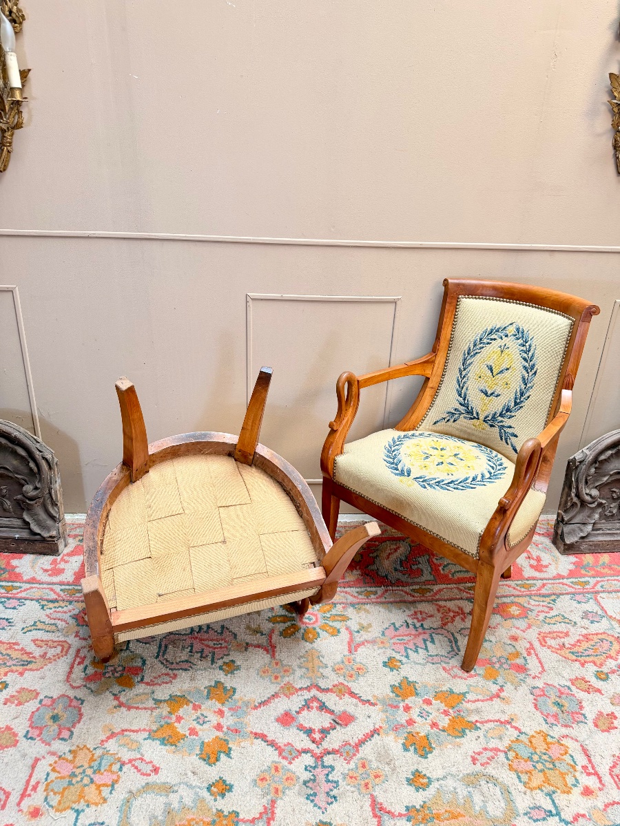 Paire de fauteuils gondole en merisier d’époque Charles X XIX eme siècle -photo-8