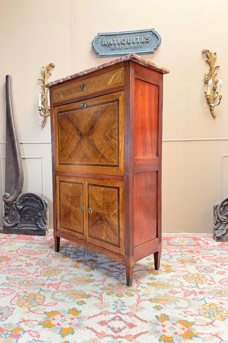 18th-century Louis XVI-style Secretary Desk In Marquetry And Walnut -photo-4