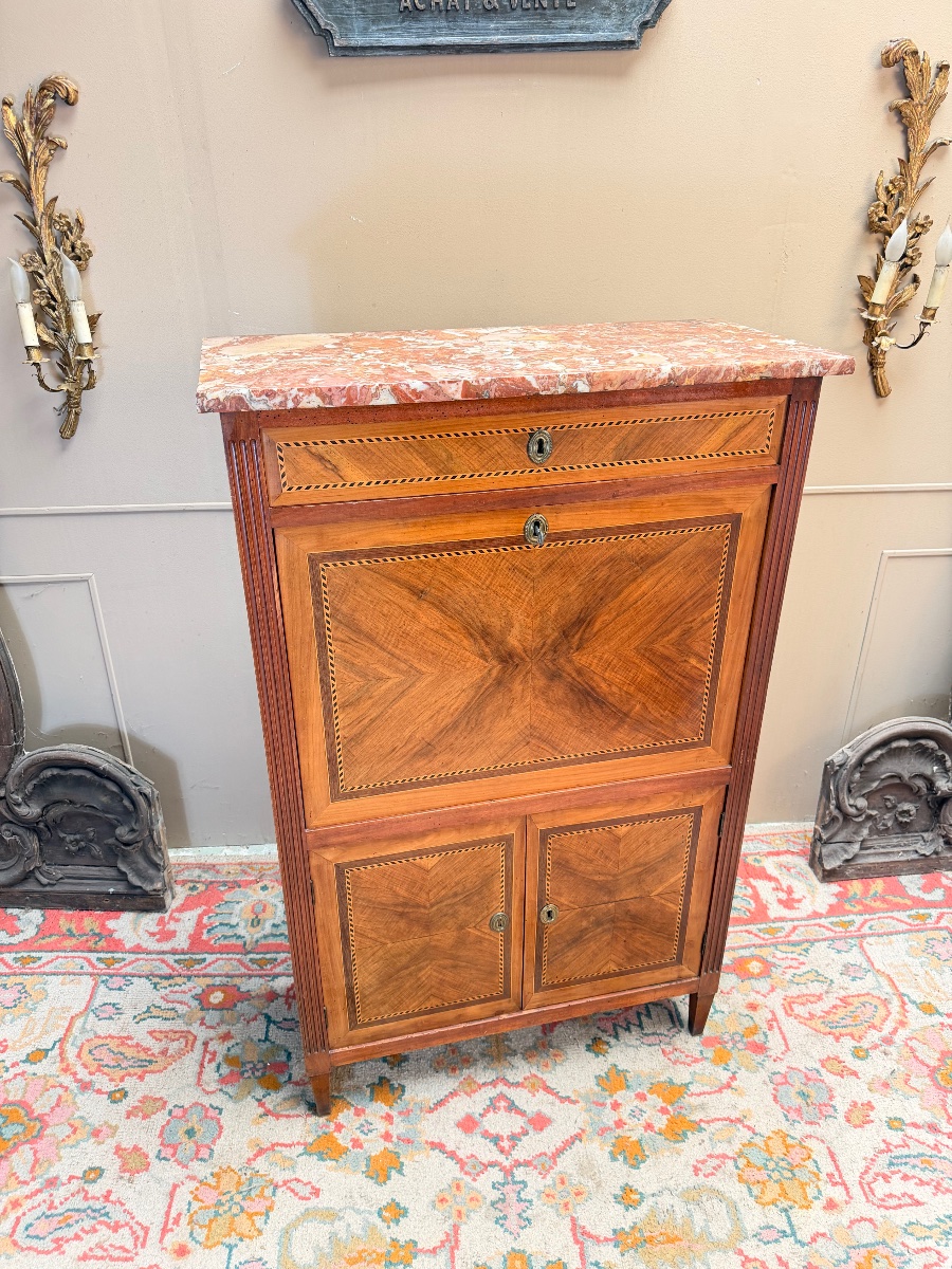 18th-century Louis XVI-style Secretary Desk In Marquetry And Walnut -photo-2