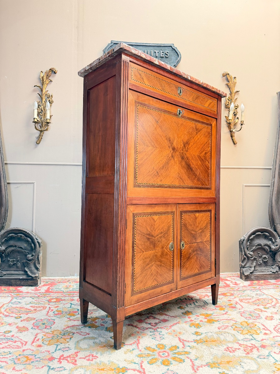 18th-century Louis XVI-style Secretary Desk In Marquetry And Walnut -photo-3
