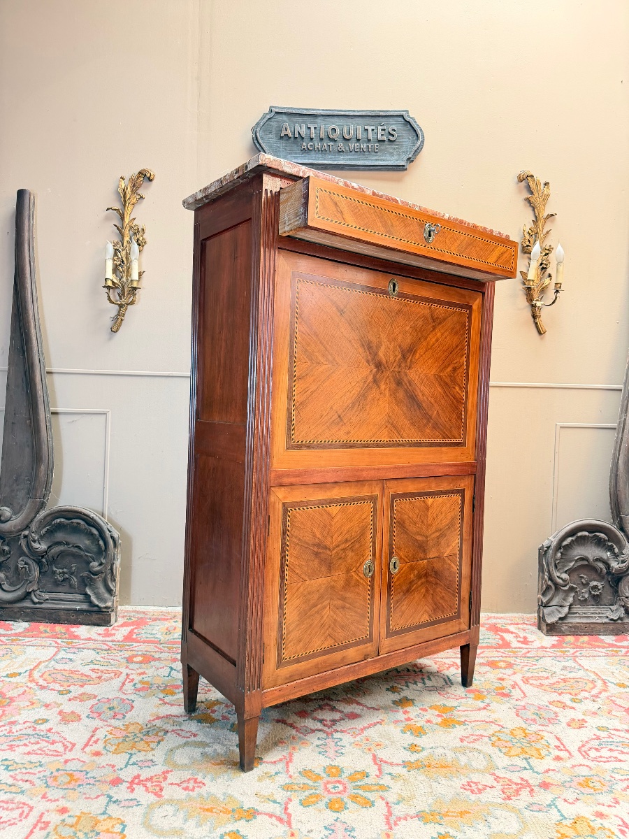18th-century Louis XVI-style Secretary Desk In Marquetry And Walnut -photo-4