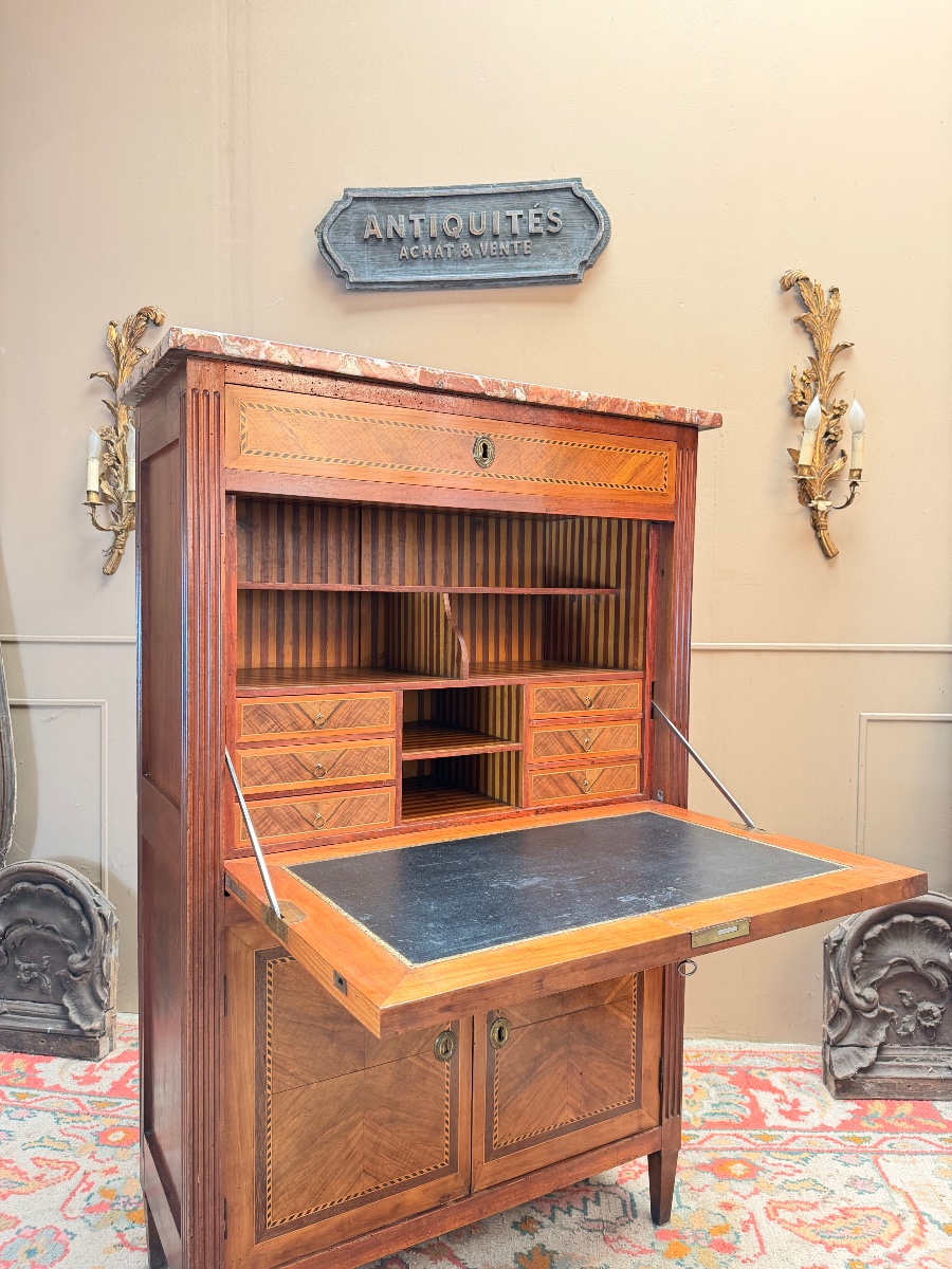 18th-century Louis XVI-style Secretary Desk In Marquetry And Walnut -photo-5