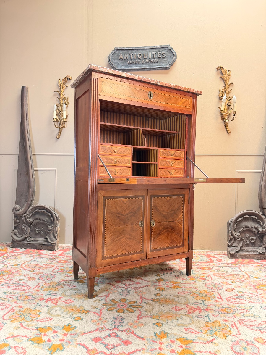 18th-century Louis XVI-style Secretary Desk In Marquetry And Walnut -photo-6