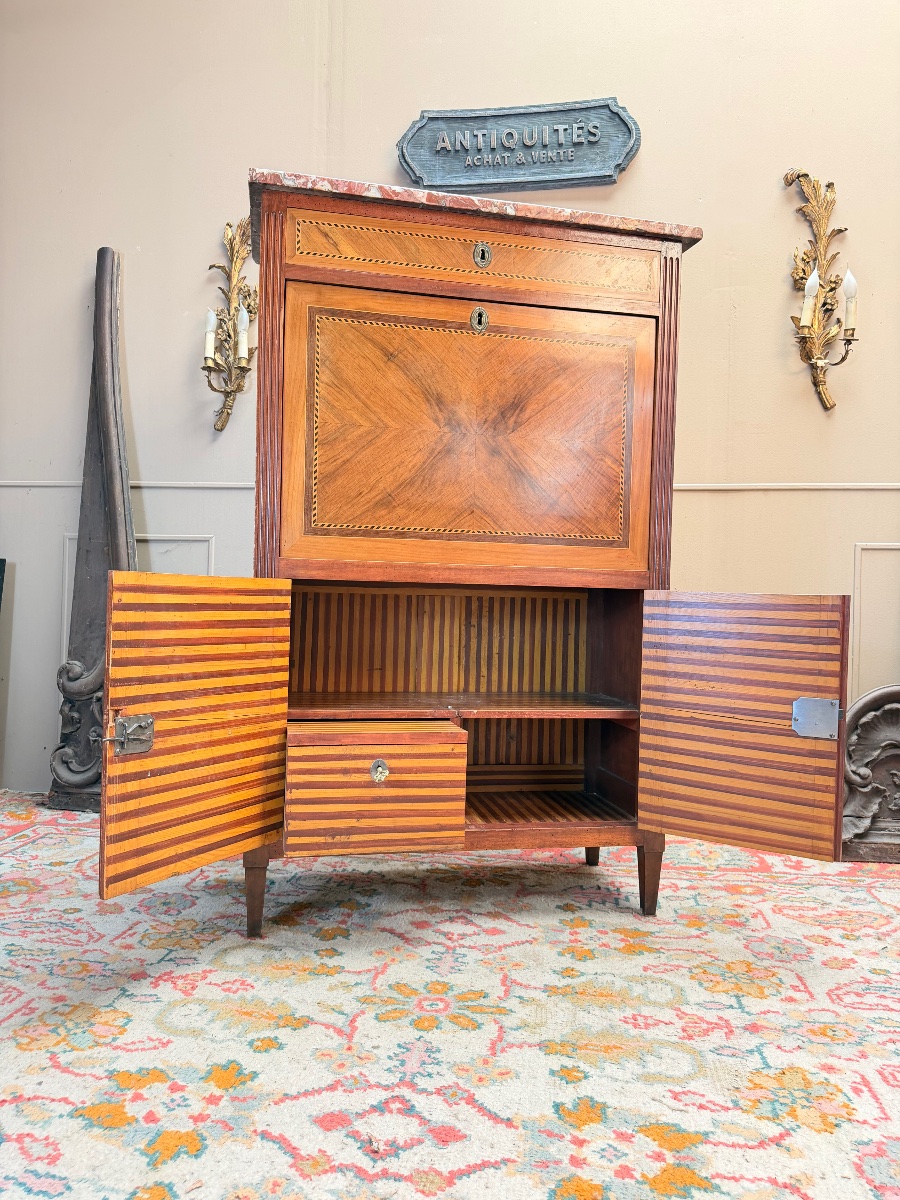 18th-century Louis XVI-style Secretary Desk In Marquetry And Walnut -photo-7