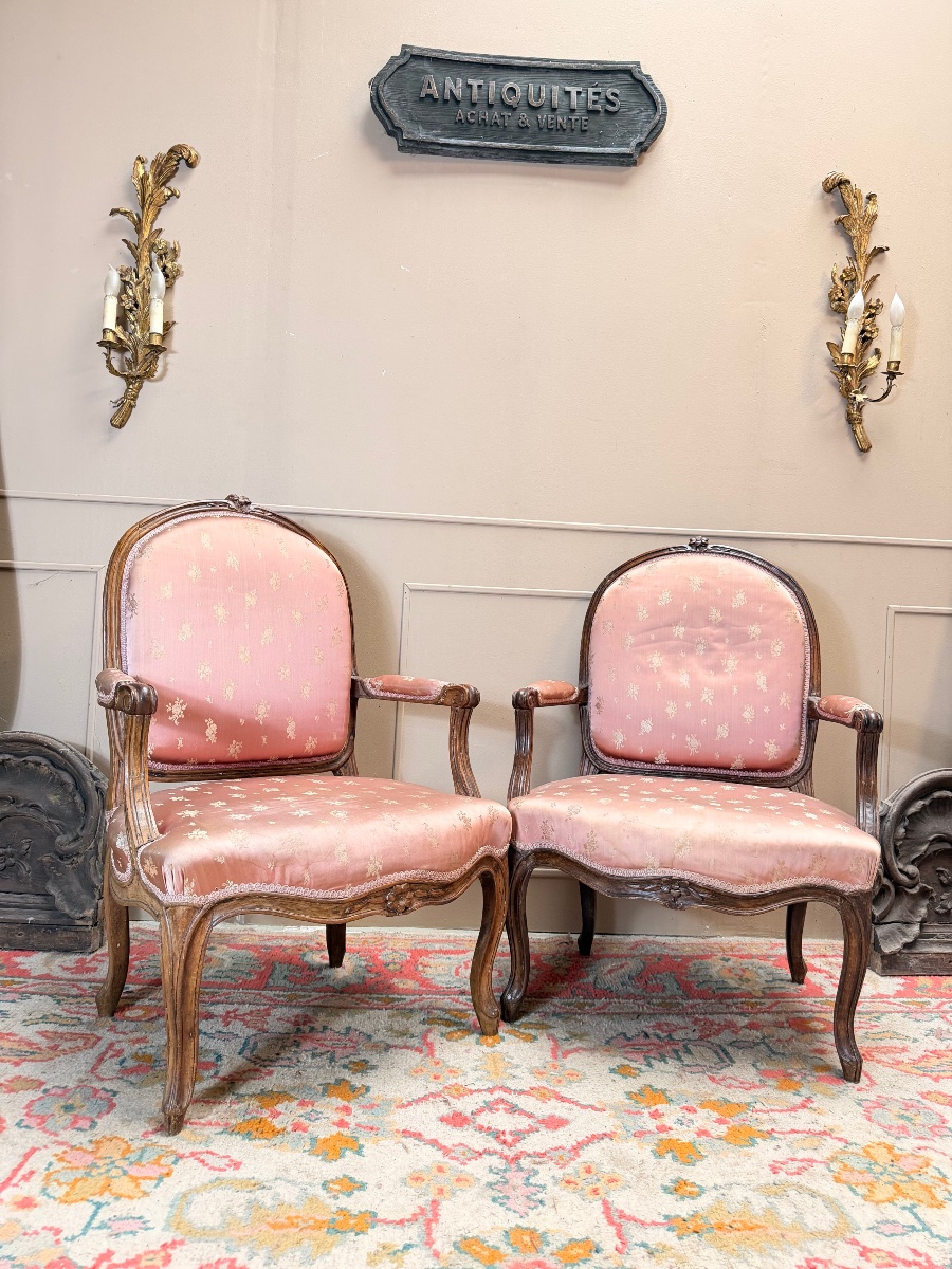 Nadal Jean-rené Pair Of Walnut Armchairs, Louis XV Style, 18th Century -photo-2
