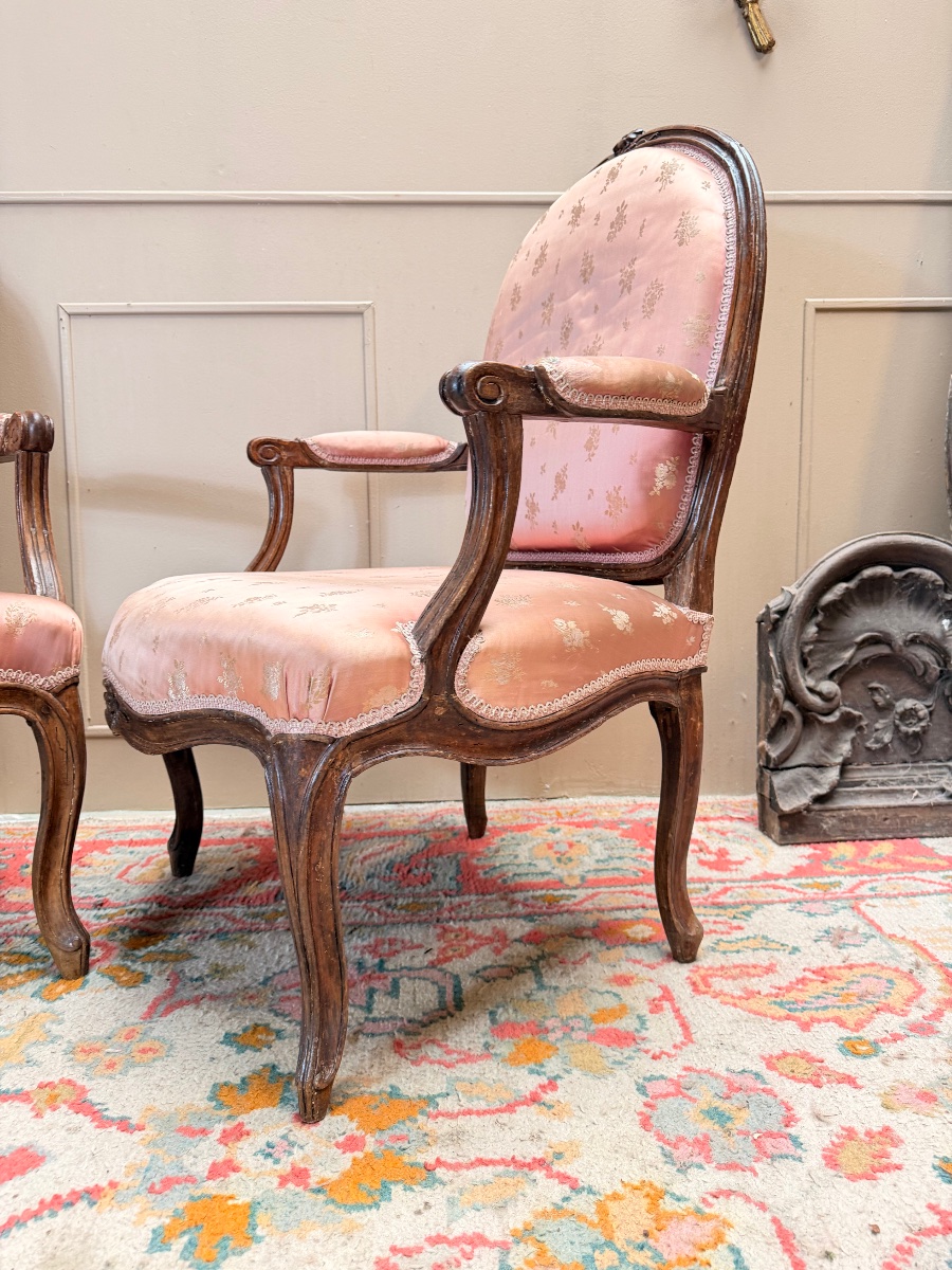 Nadal Jean-rené Pair Of Walnut Armchairs, Louis XV Style, 18th Century -photo-3