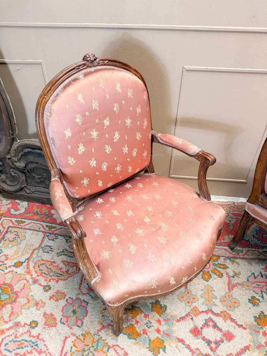 Nadal Jean-rené Pair Of Walnut Armchairs, Louis XV Style, 18th Century -photo-4