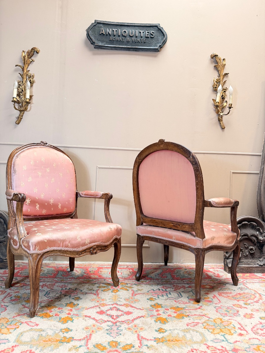 Nadal Jean-rené Pair Of Walnut Armchairs, Louis XV Style, 18th Century -photo-5