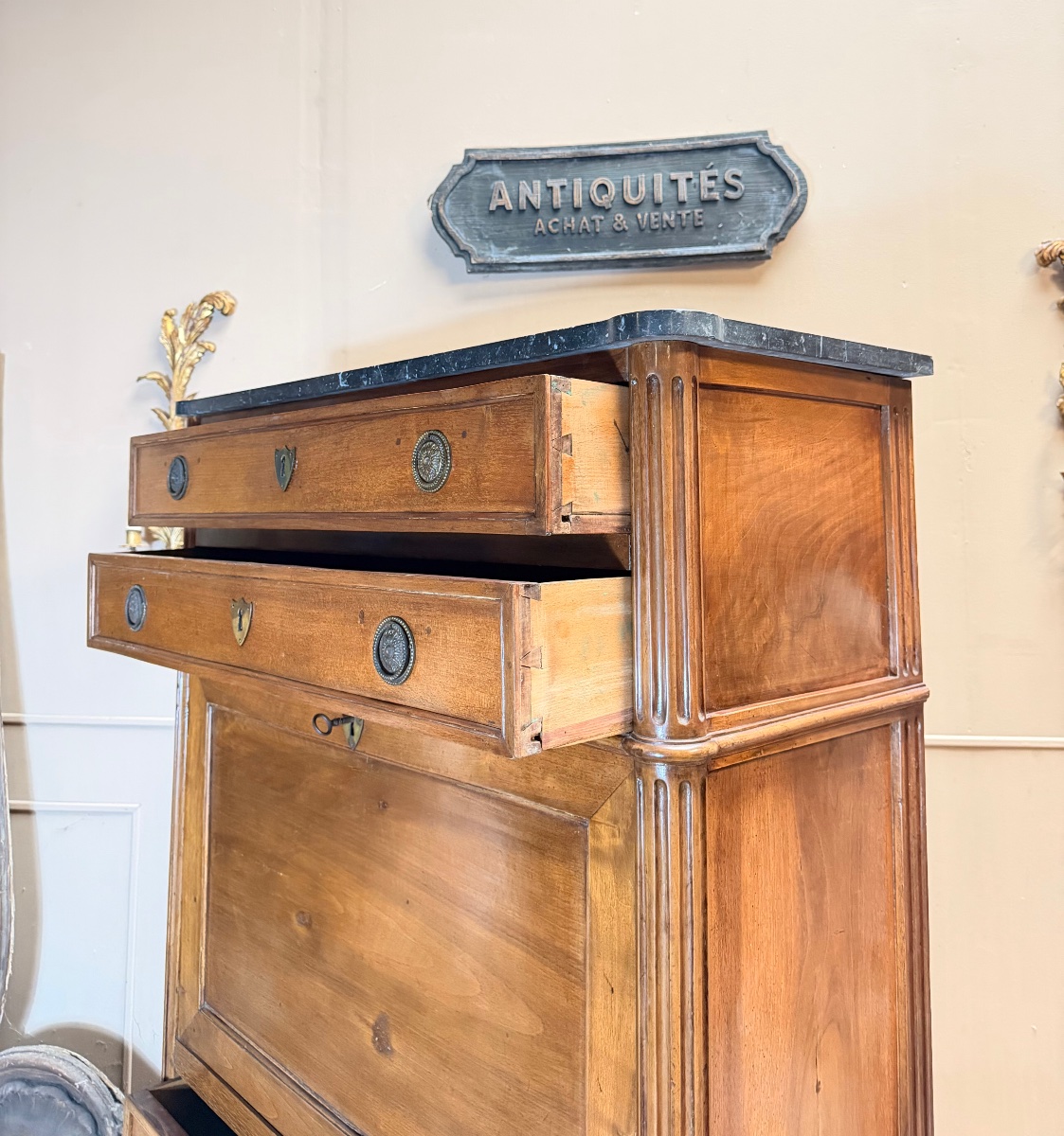 Secrétaire à abattant en acajou d’époque Louis XVI XVIII eme siècle -photo-3