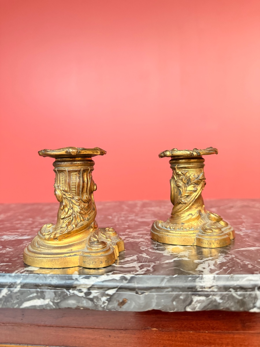 Millet, Paris: Pair Of 19th-century Gilded Bronze Table Candlesticks -photo-4