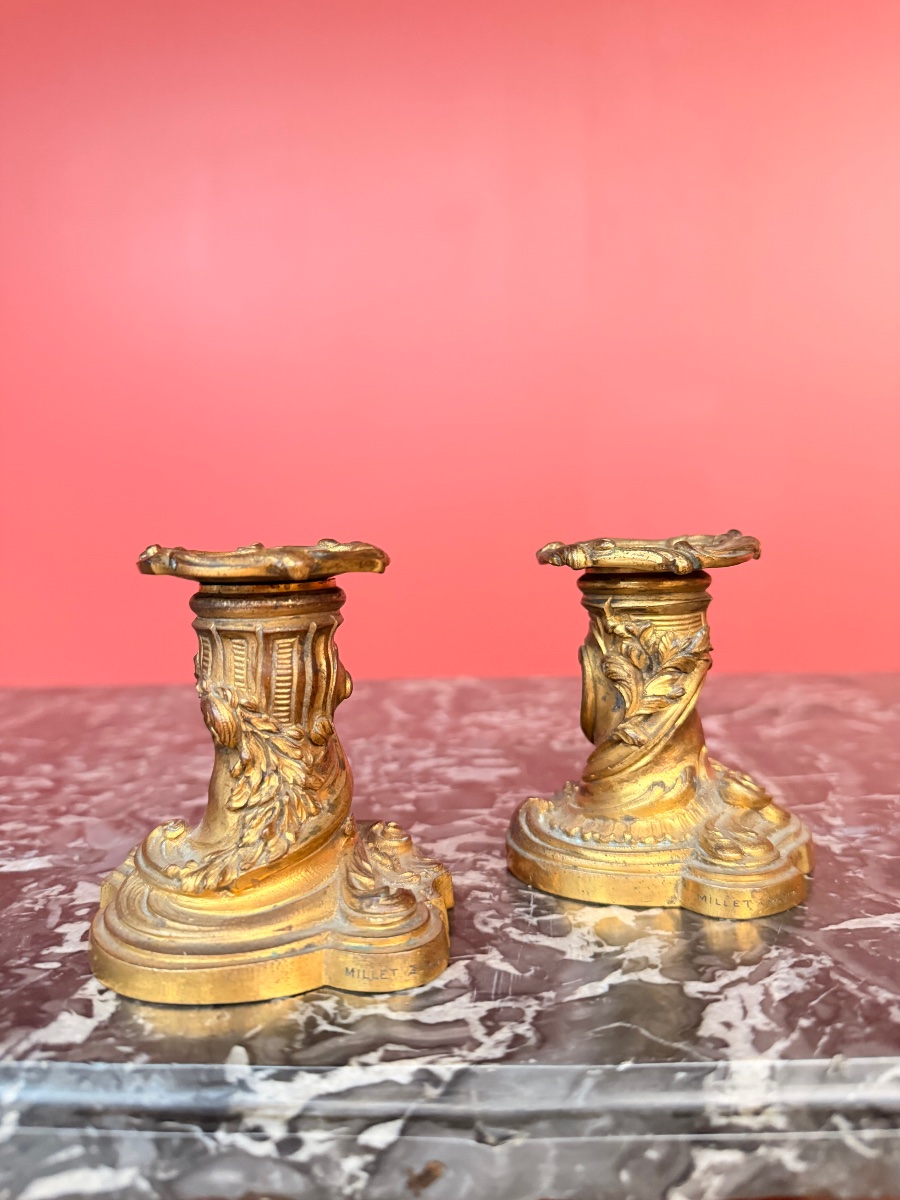 Millet, Paris: Pair Of 19th-century Gilded Bronze Table Candlesticks -photo-2