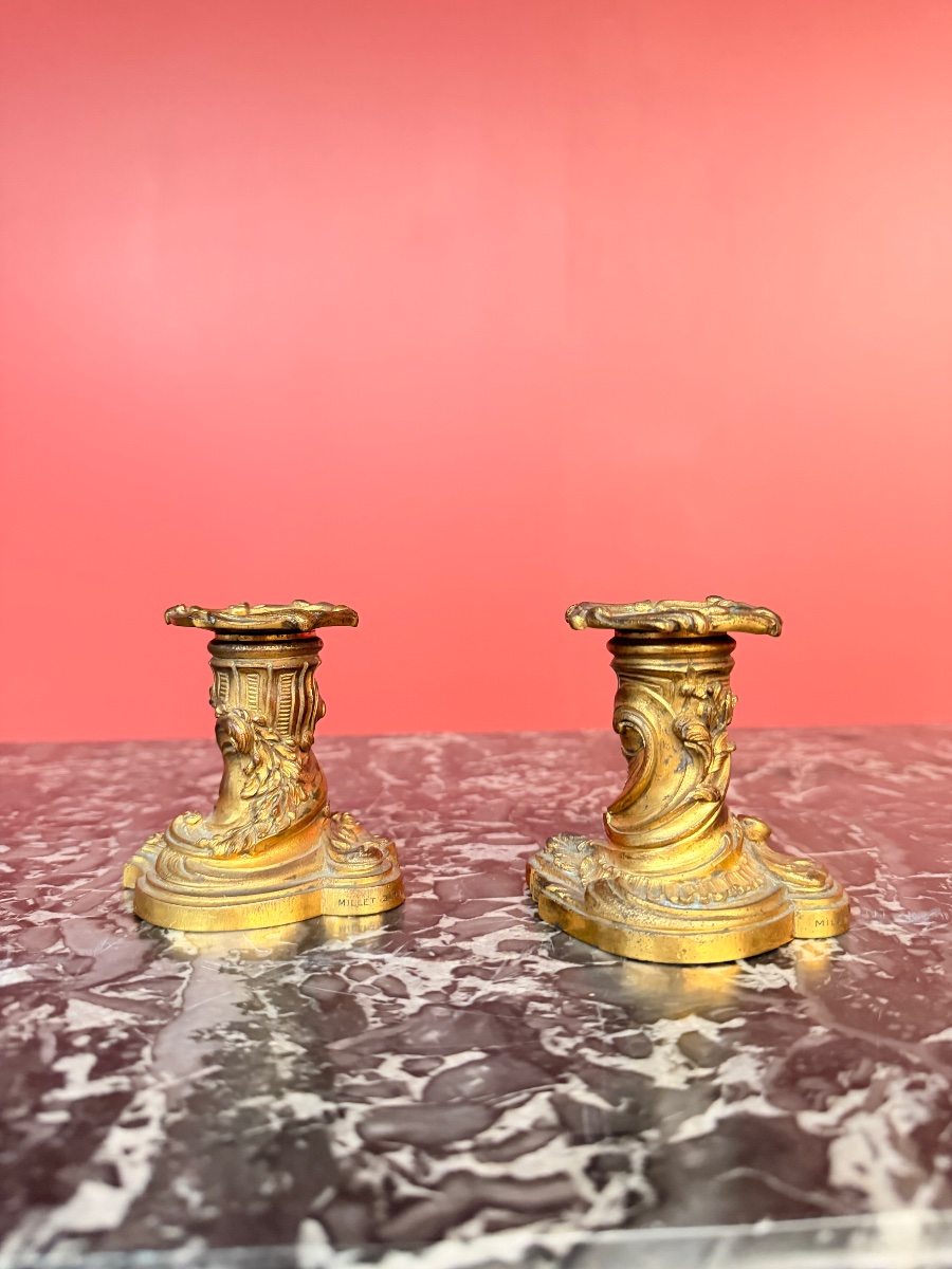 Millet, Paris: Pair Of 19th-century Gilded Bronze Table Candlesticks -photo-3