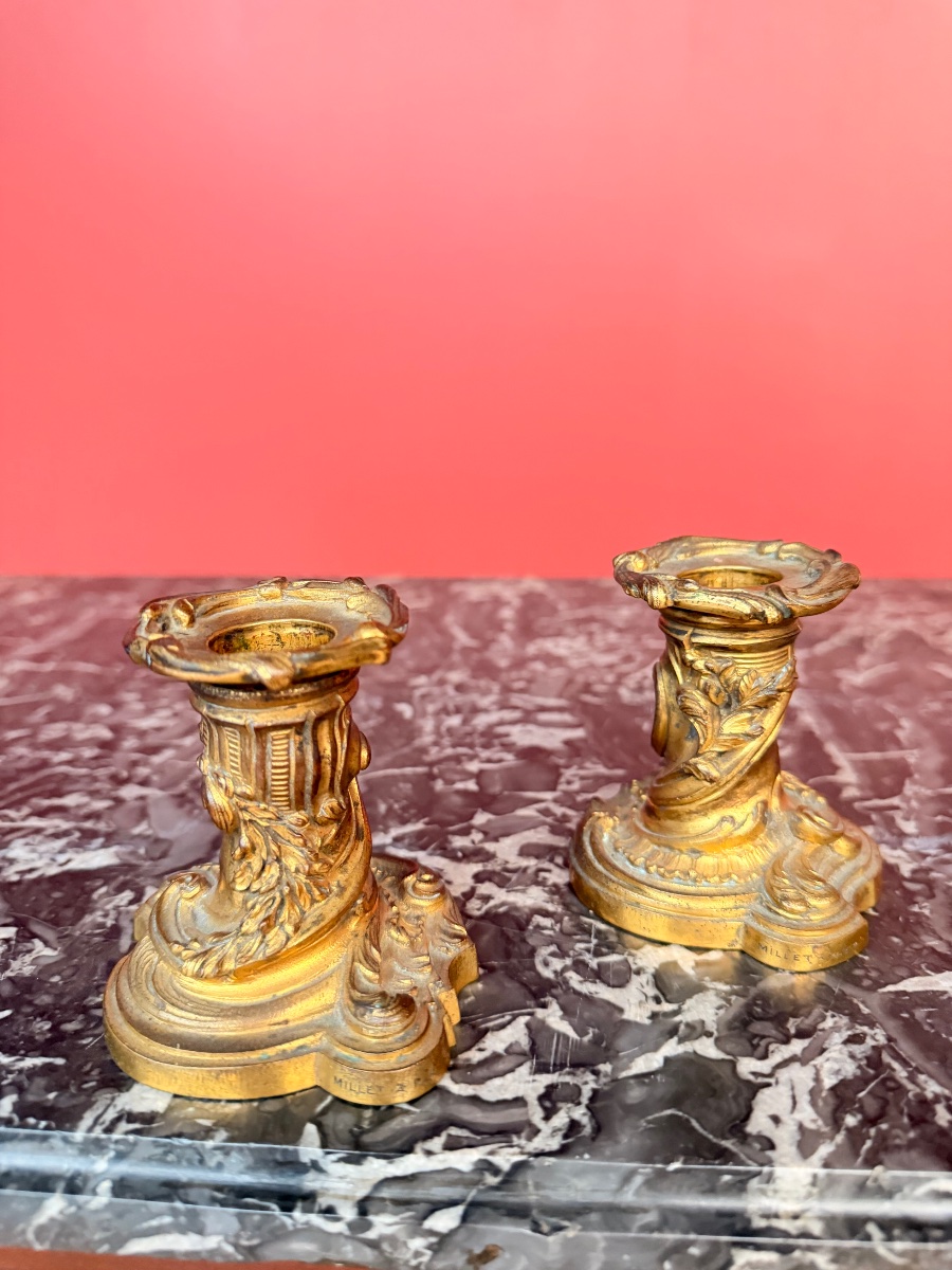 Millet, Paris: Pair Of 19th-century Gilded Bronze Table Candlesticks -photo-4