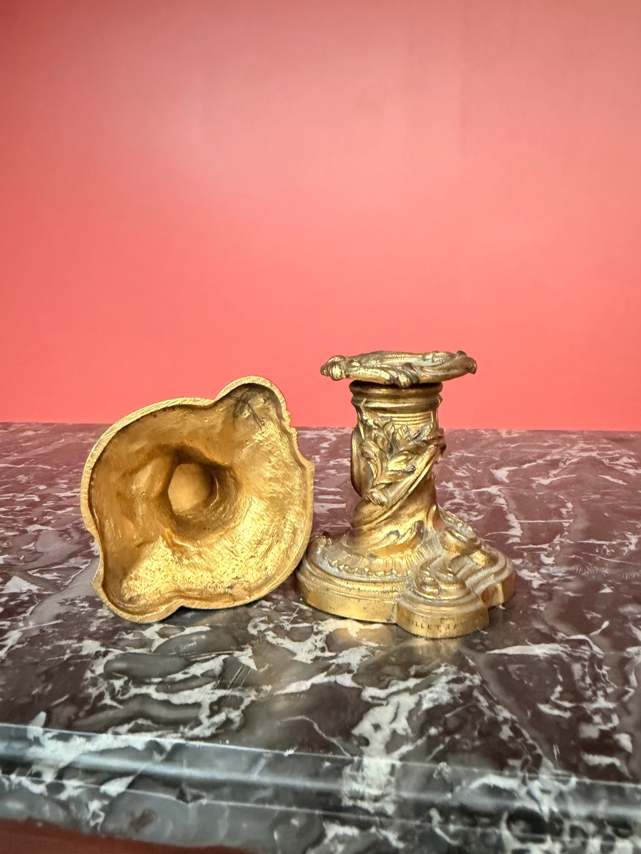 Millet, Paris: Pair Of 19th-century Gilded Bronze Table Candlesticks -photo-8