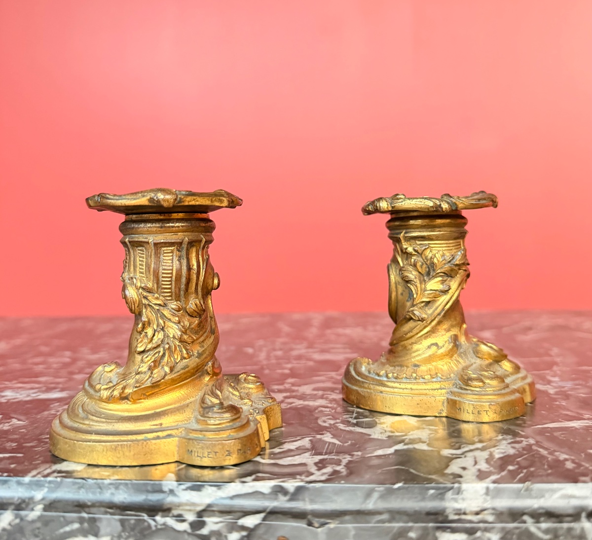 Millet, Paris: Pair Of 19th-century Gilded Bronze Table Candlesticks 