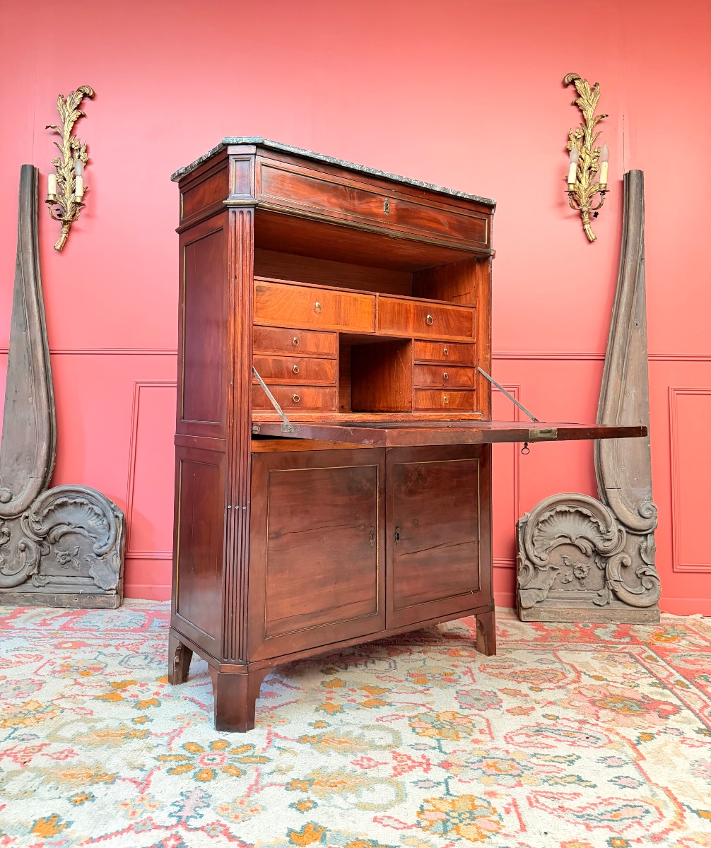 Mahogany Secretary Desk With "jme" Stamp, Louis XVI Period, 18th Century -photo-1