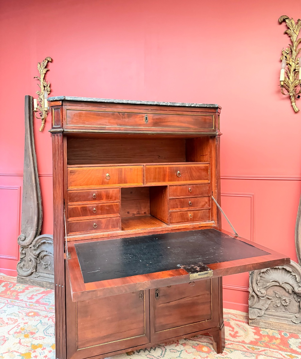 Mahogany Secretary Desk With "jme" Stamp, Louis XVI Period, 18th Century -photo-2