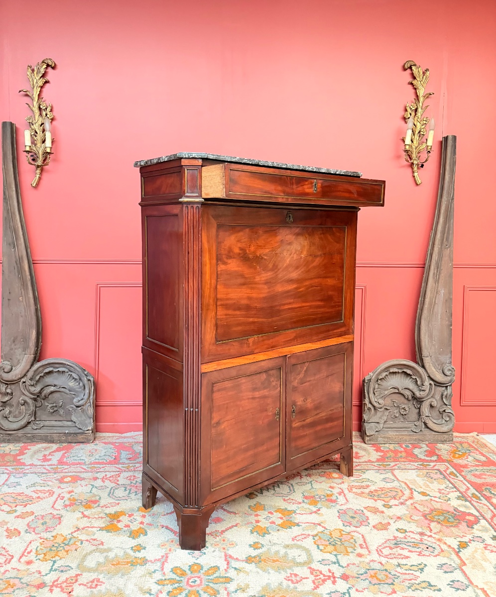 Mahogany Secretary Desk With "jme" Stamp, Louis XVI Period, 18th Century -photo-5
