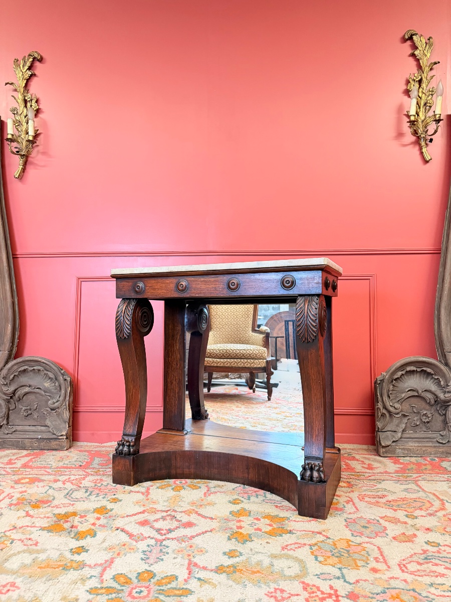 Antique Rosewood Console Table With Mirrored Back; 19th-century Restoration -photo-4