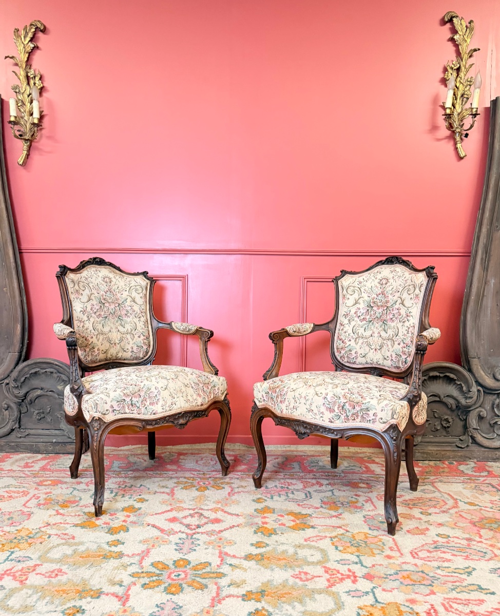 Paire de fauteuils en palissandre  de style Louis XV XIX eme siècle -photo-3