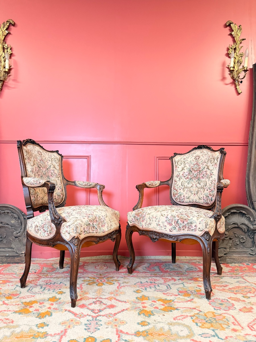 Paire de fauteuils en palissandre  de style Louis XV XIX eme siècle -photo-1