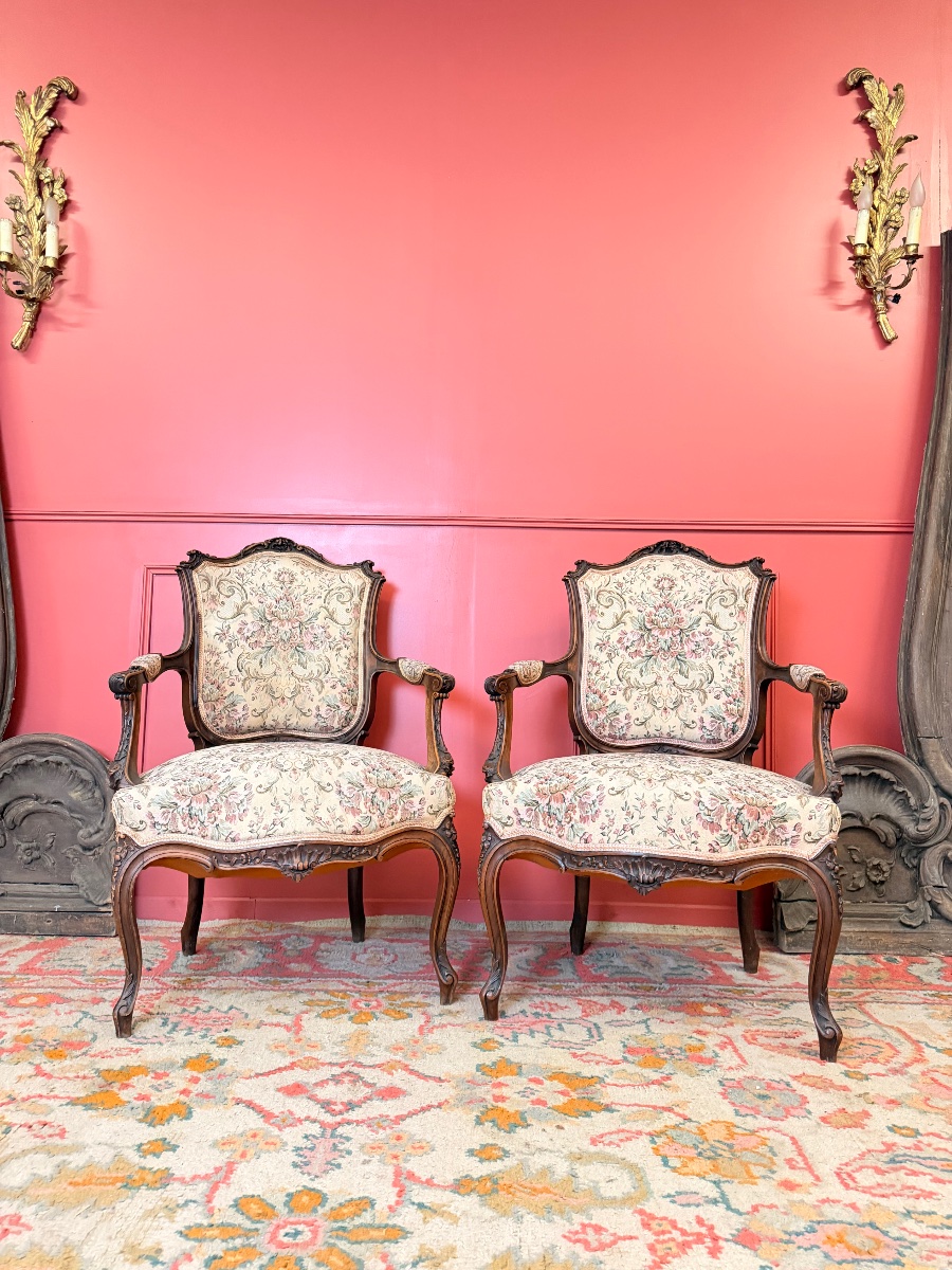 Paire de fauteuils en palissandre  de style Louis XV XIX eme siècle -photo-5