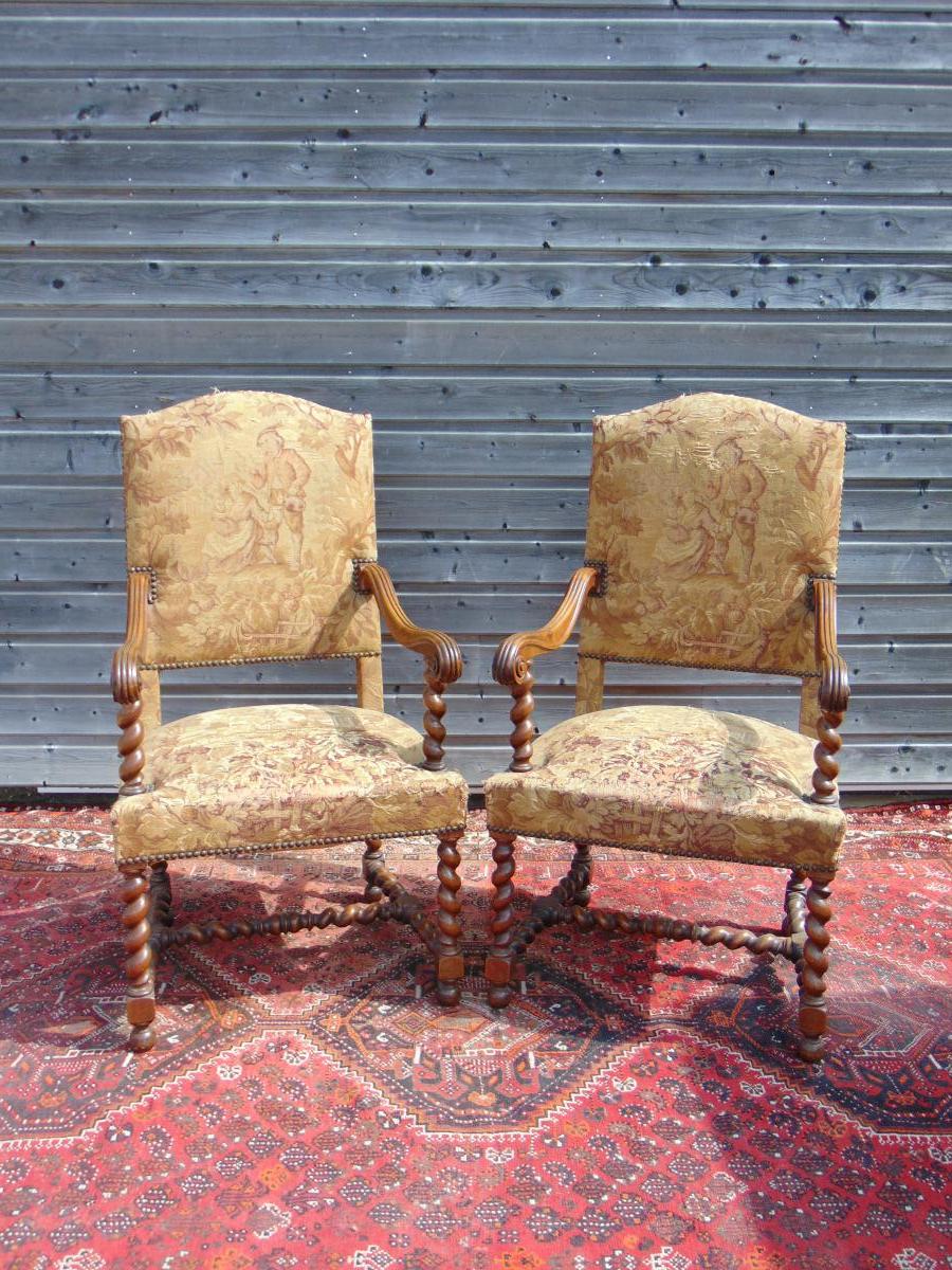 Pair Of Louis XIII Style Armchairs-photo-2