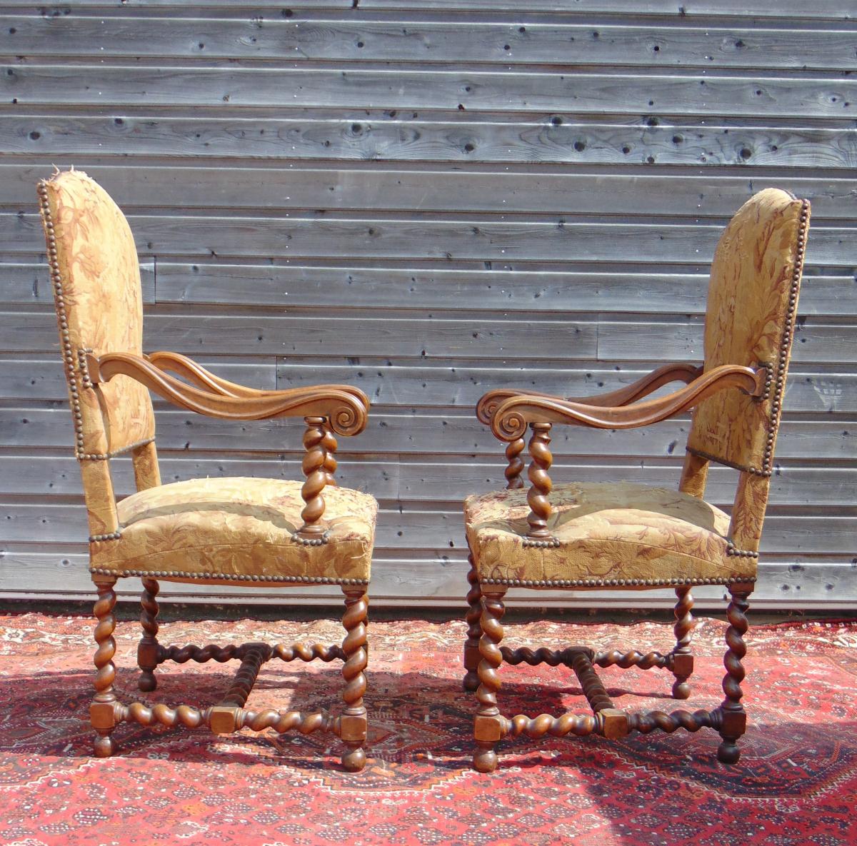 Pair Of Louis XIII Style Armchairs-photo-3