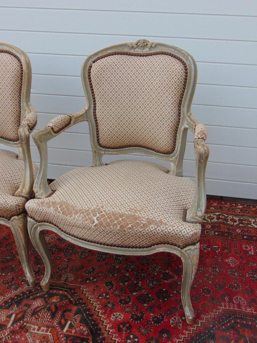 Pair Of Armchair Louis XV Style Lacquered Wood, XIX Eme Century-photo-2